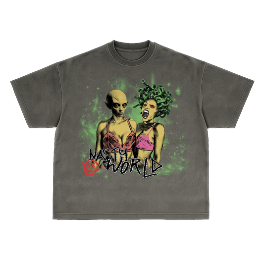 AVERAGE WOMEN TSHIRT - GREEN DESIGN - GREY